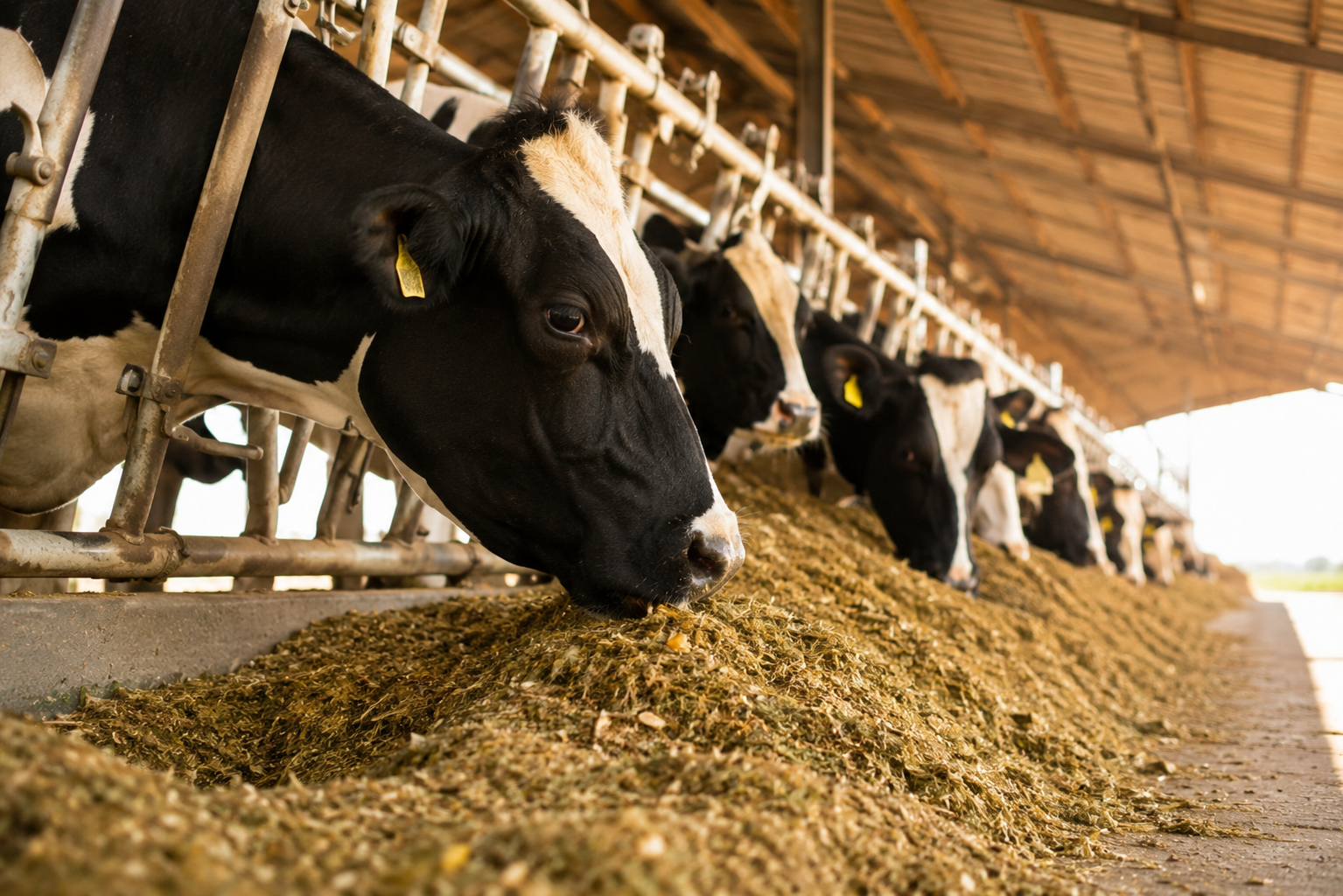 Cows Feeding on Fresh Fodder